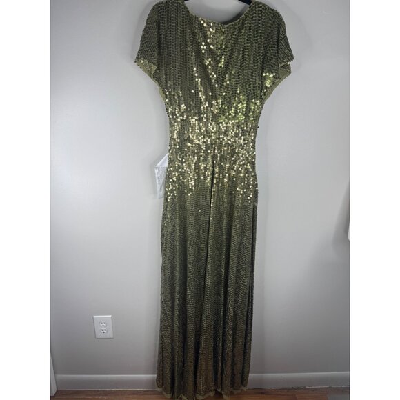 MAC DUGGAL Sequin Empire Waist Butterfly Sleeve A-Line Gown Olive Green Size 4 - Picture 6 of 7